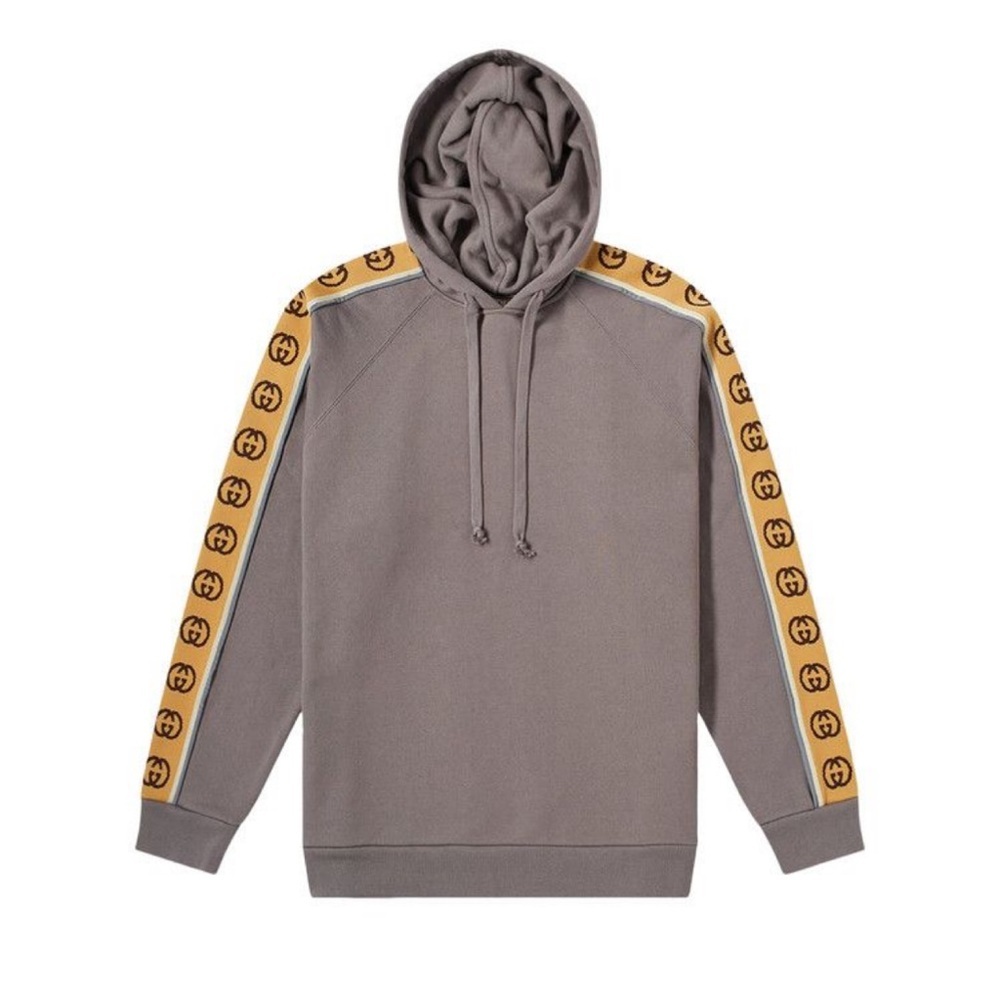 EUC Gucci Tape Detail Popover Hoodie Sweatshirt “Smoke Grey” Men Sz S